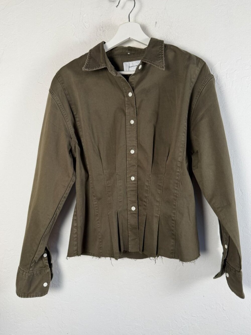 Current Elliott Womens The Tella Shirt Rural Green Corset Pleated Top Size 3 New